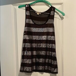 Sequin Stripe Tank Top - Black & Silver